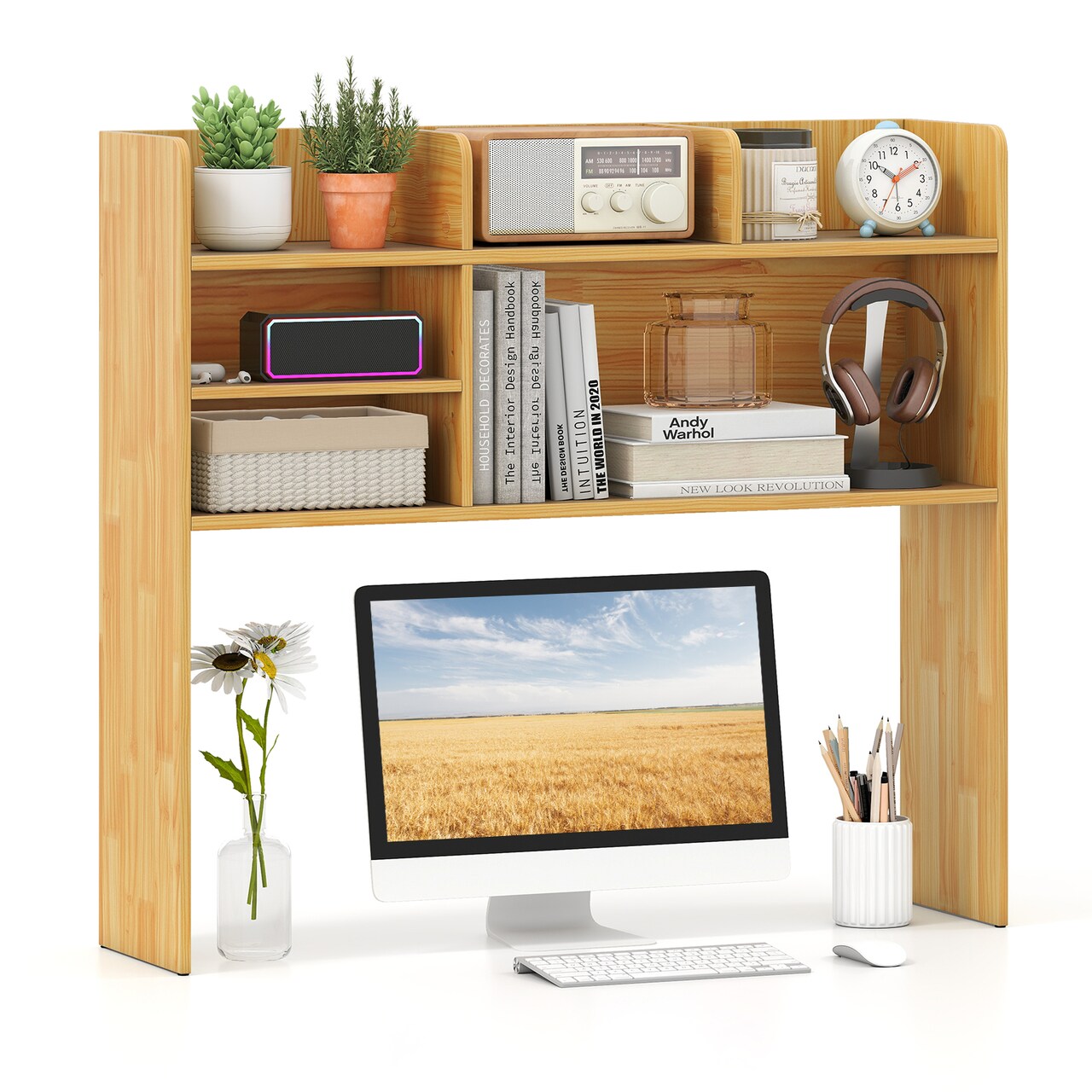 Desktop Bookshelf with Adjustable Shelves Open Compartment 37 Inch